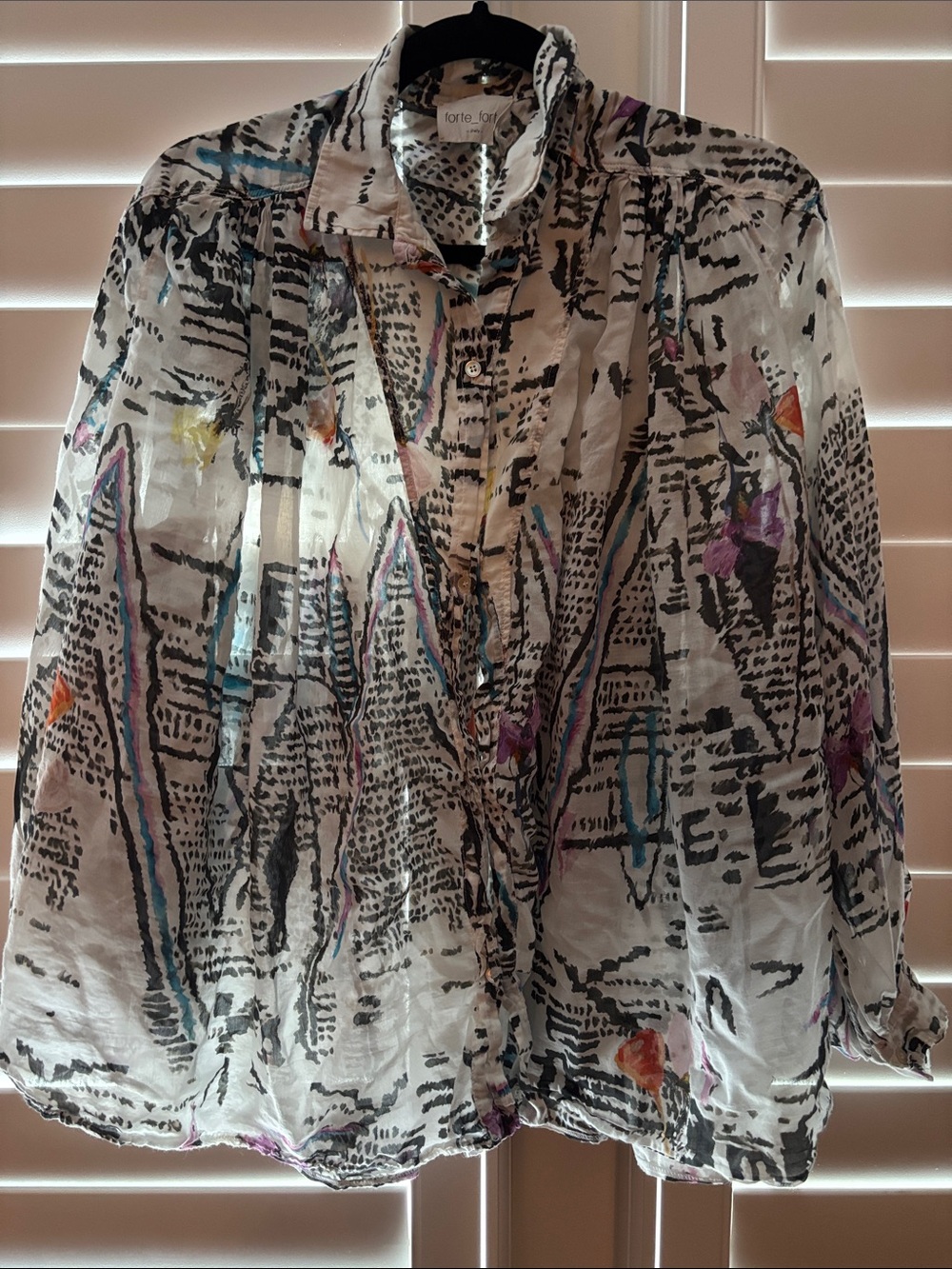 Tarte Tartelette Sheer Printed Button-Front Blouse in White/Black